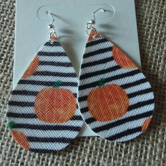 Pumpkin Stripe Faux Leather Earrings - Picture 1 of 1
